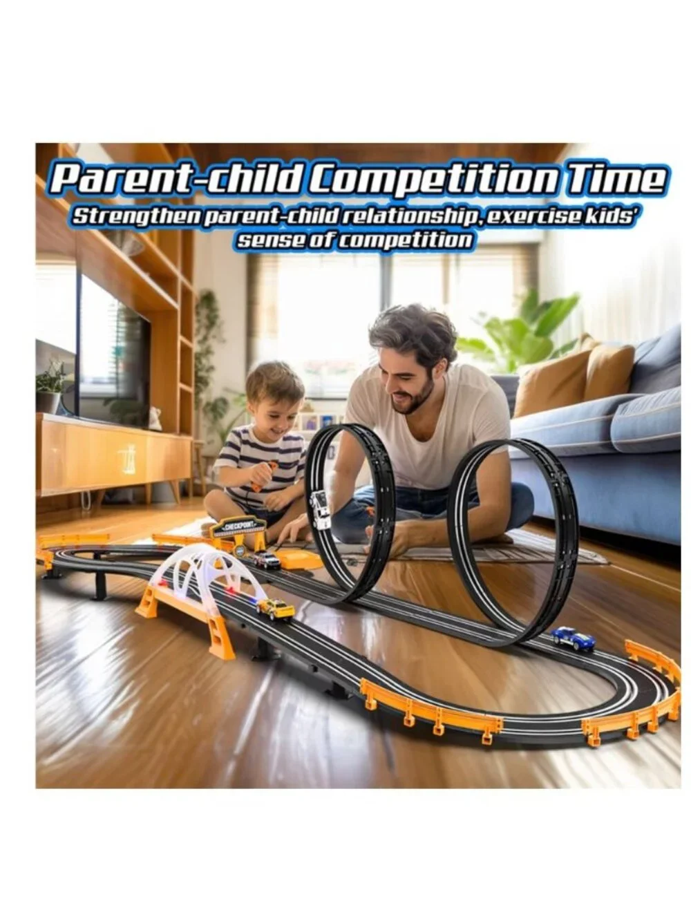 Track Master 1:64 Scale Slot Racing Set With Dual Loop Track & Cars Ages 6+ Stro